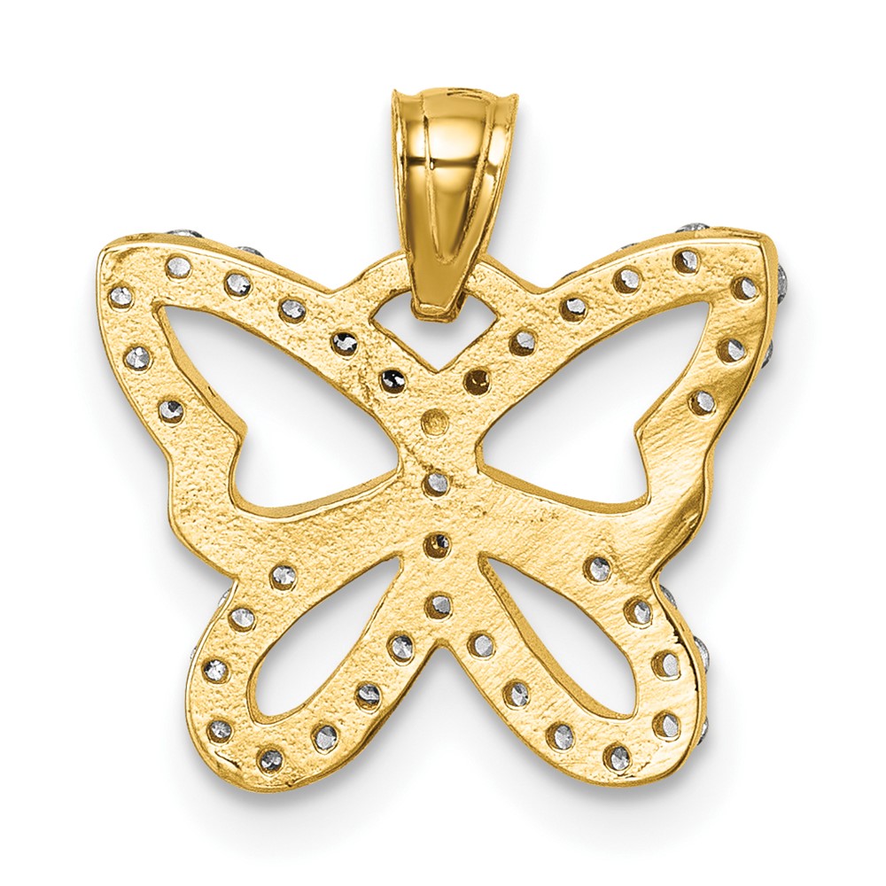 14K Yellow Gold Polished CZ Open Wing Butterfly Pendant