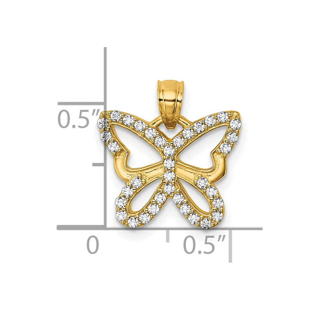 14K Yellow Gold Polished CZ Open Wing Butterfly Pendant
