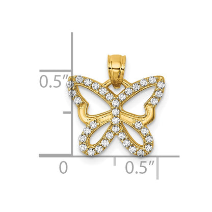 14K Yellow Gold Polished CZ Open Wing Butterfly Pendant