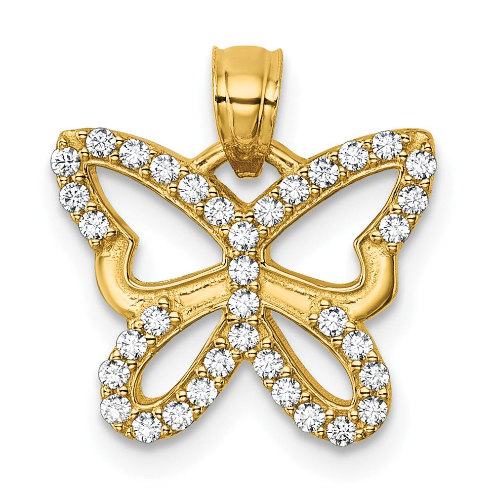 14K Yellow Gold Polished CZ Open Wing Butterfly Pendant