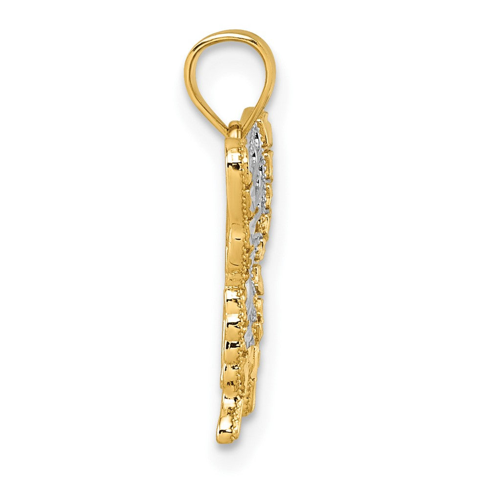14K Yellow & Rhodium & Rhodium Diamond Cut Polished Butterfly Pendant