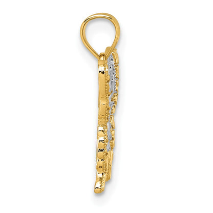 14K Yellow & Rhodium & Rhodium Diamond Cut Polished Butterfly Pendant