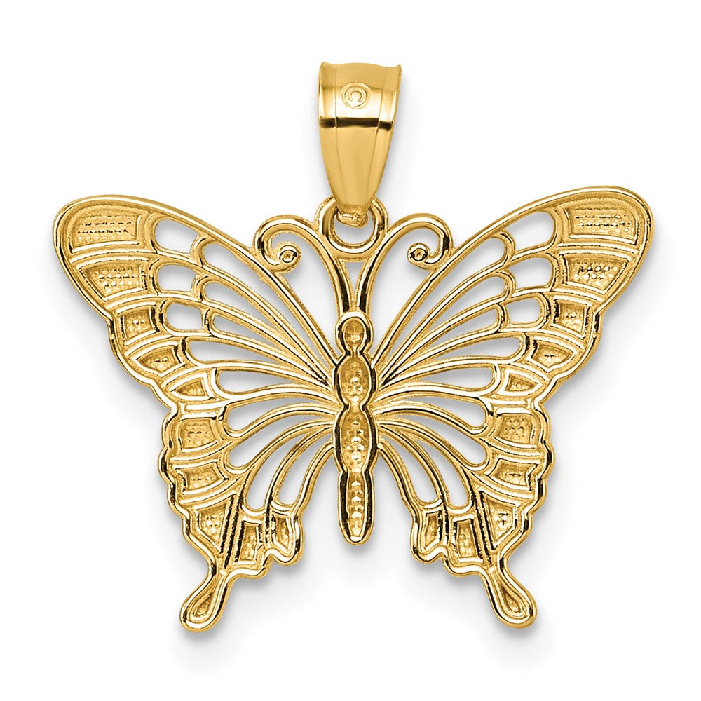 14K Yellow & Rhodium & Rhodium Diamond Cut Polished Butterfly Pendant