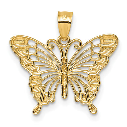 14K Yellow & Rhodium & Rhodium Diamond Cut Polished Butterfly Pendant