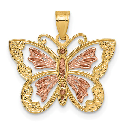 14K Two-Tone with White Rhodium D/c Polished Butterfly Pendant