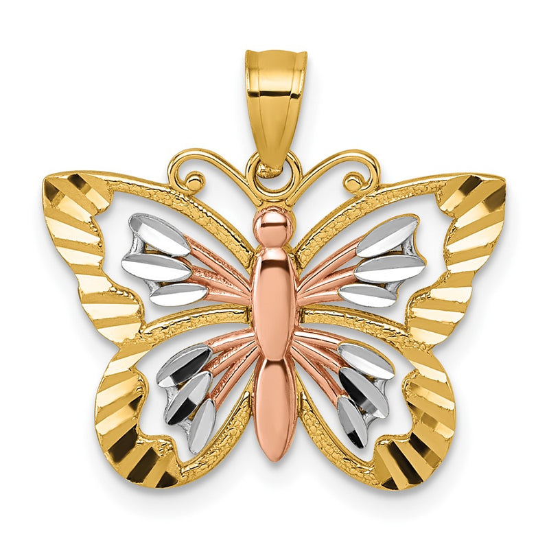 14K Two-Tone with White Rhodium D/c Polished Butterfly Pendant