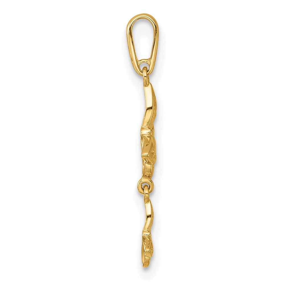 14K Yellow Gold Polished Double Butterfly Moveable Dangle Pendant