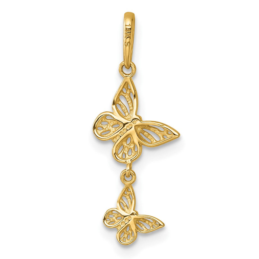 14K Yellow Gold Polished Double Butterfly Moveable Dangle Pendant