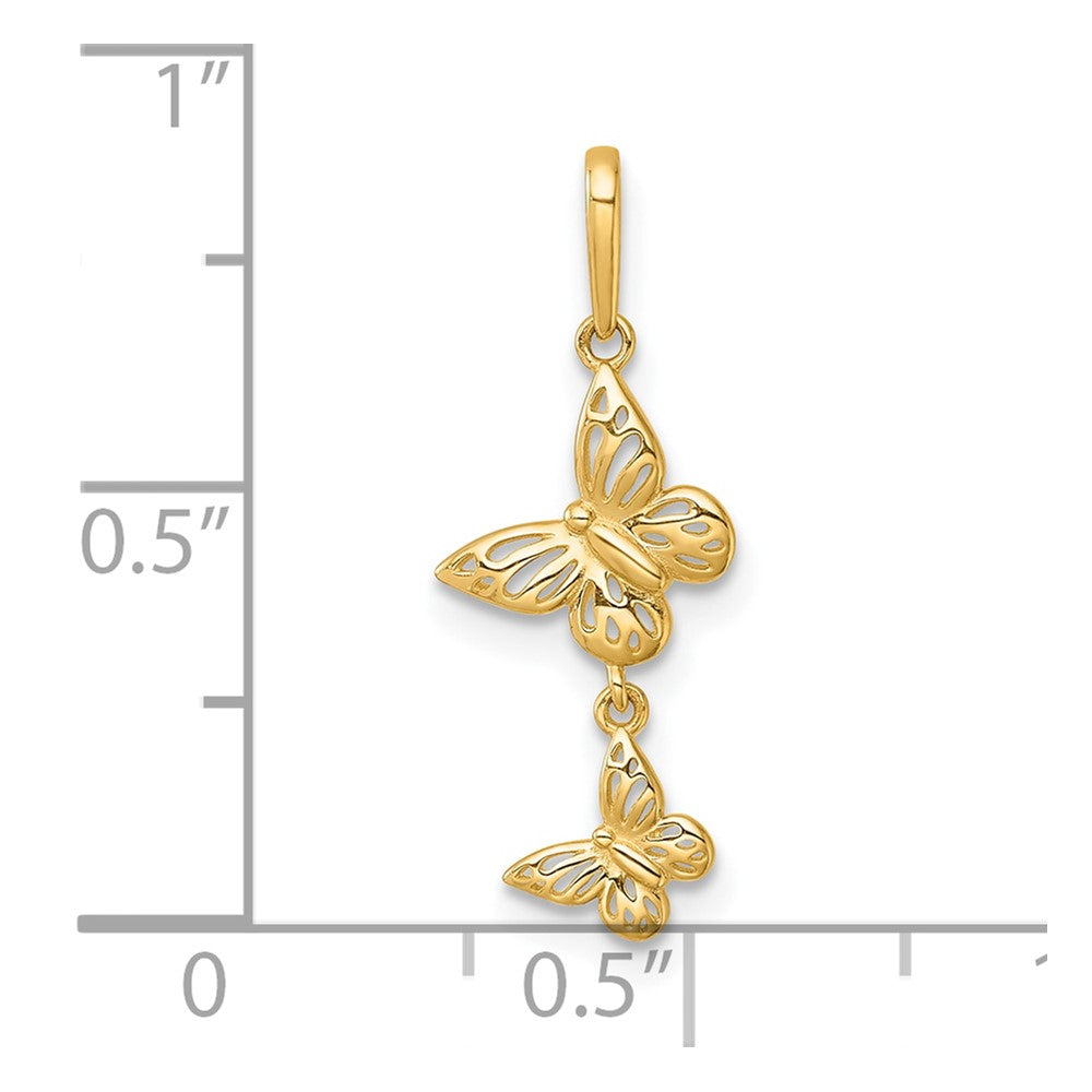14K Yellow Gold Polished Double Butterfly Moveable Dangle Pendant