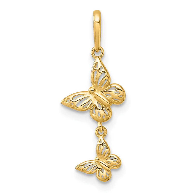 14K Yellow Gold Polished Double Butterfly Moveable Dangle Pendant