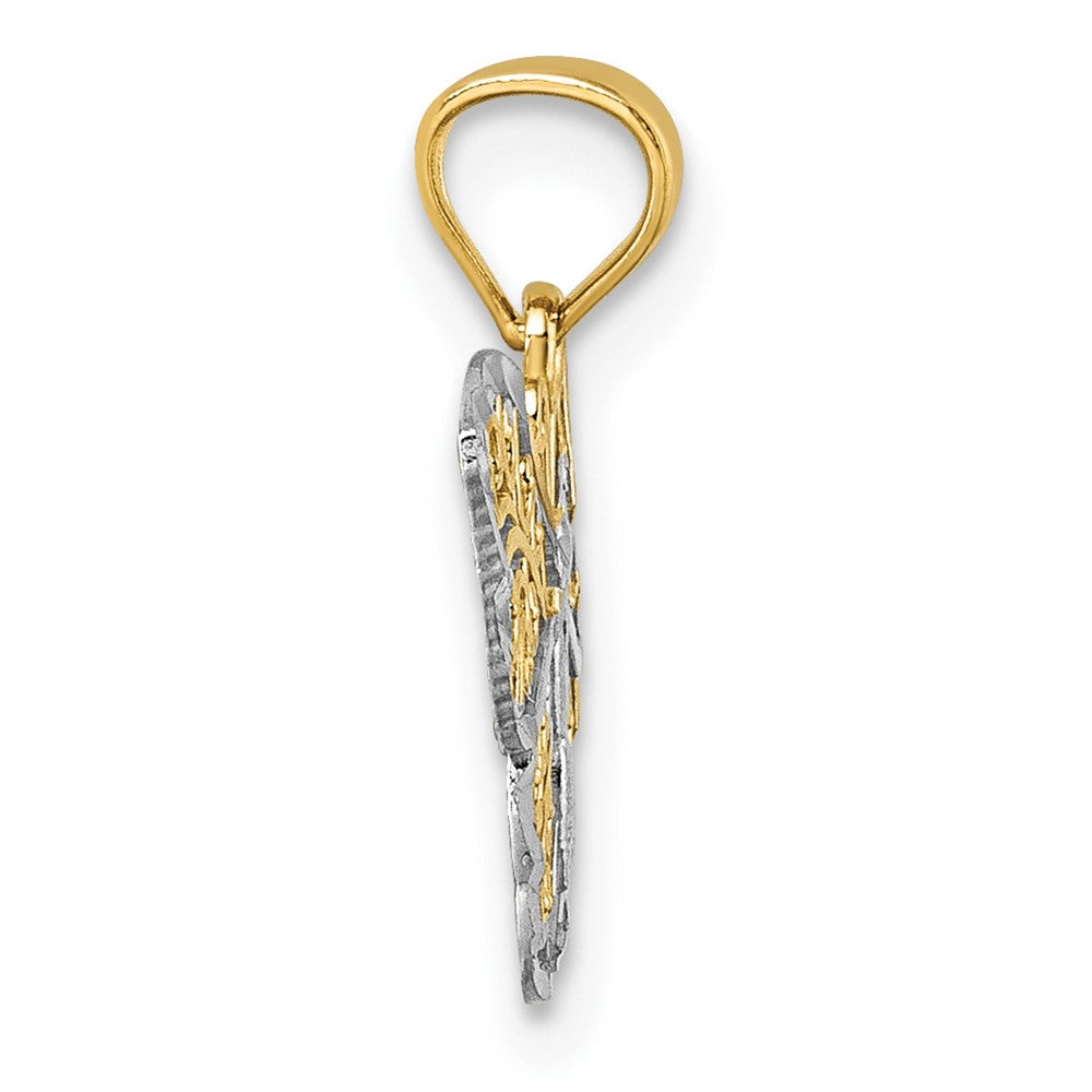 14K Yellow & Rhodium Polished W/rhodium Diamond-Cut Filigree Butterfly Pendant