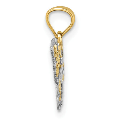 14K Yellow & Rhodium Polished W/rhodium Diamond-Cut Filigree Butterfly Pendant