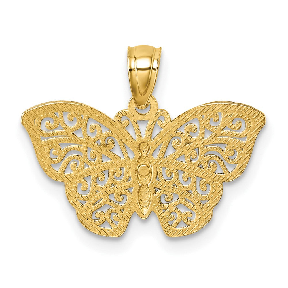 14K Yellow & Rhodium Polished W/rhodium Diamond-Cut Filigree Butterfly Pendant