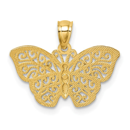 14K Yellow & Rhodium Polished W/rhodium Diamond-Cut Filigree Butterfly Pendant