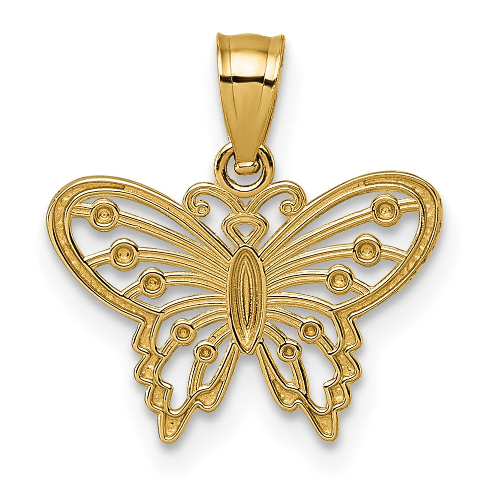 14K Yellow Gold Polished and Diamond Cut Polished Butterfly Pendant