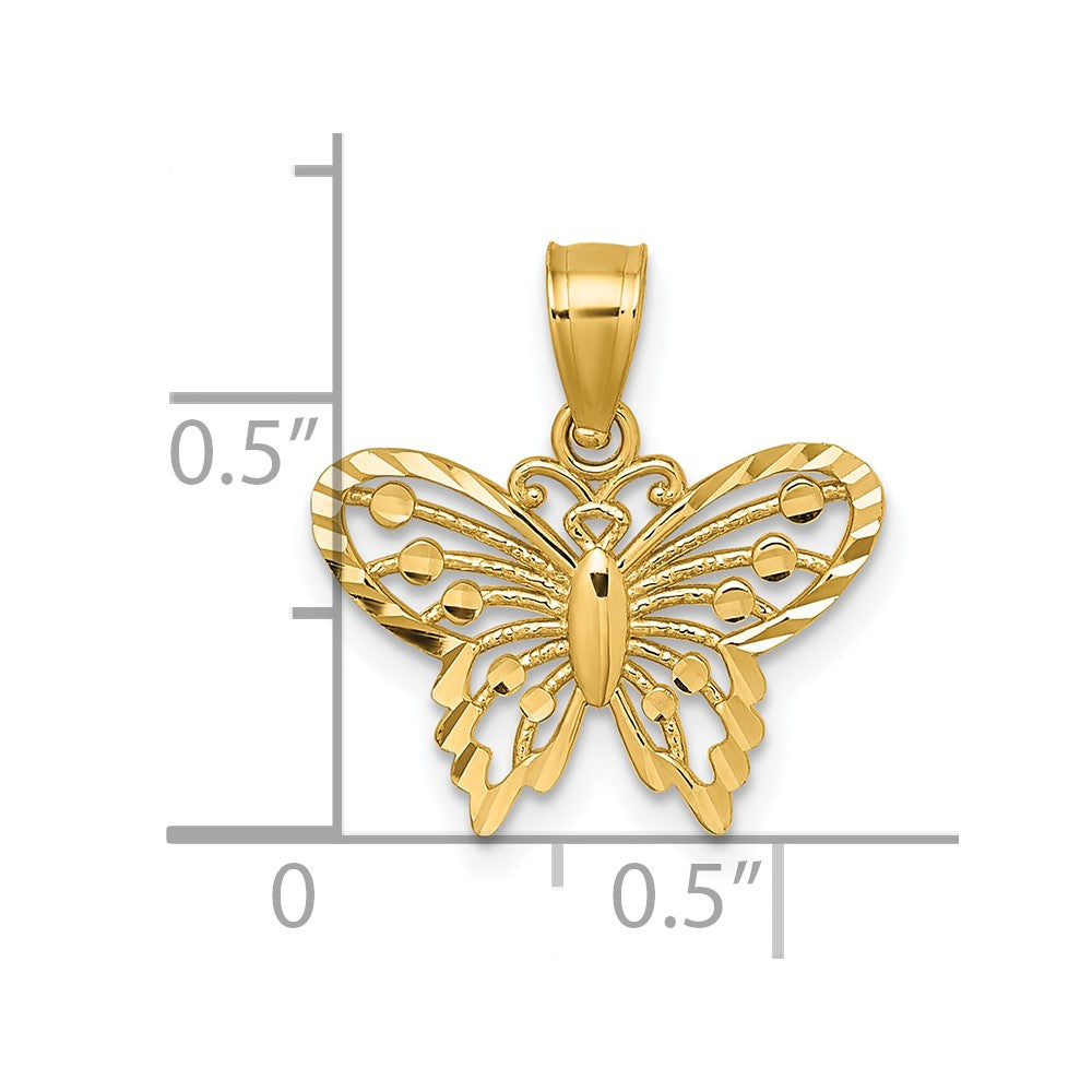 14K Yellow Gold Polished and Diamond Cut Polished Butterfly Pendant