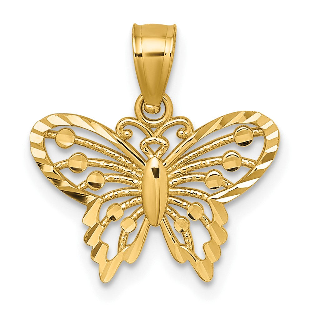 14K Yellow Gold Polished and Diamond Cut Polished Butterfly Pendant