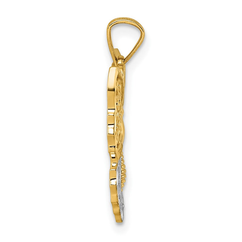 14K Yellow & Rhodium & Rhodium Textured Fancy Butterfly Pendant