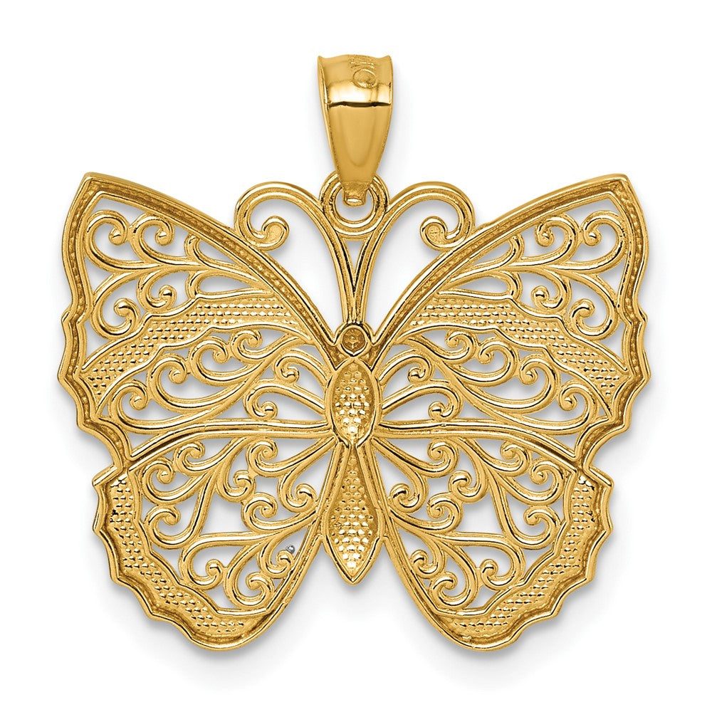 14K Yellow & Rhodium & Rhodium Textured Fancy Butterfly Pendant