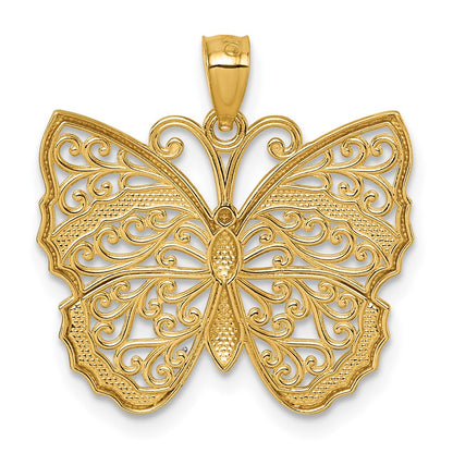 14K Yellow & Rhodium & Rhodium Textured Fancy Butterfly Pendant