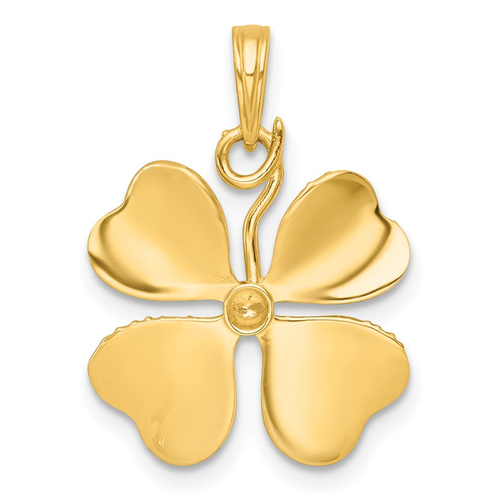 14K Yellow & Rhodium with White Rhodium Polished 4 Leaf Clover Charm