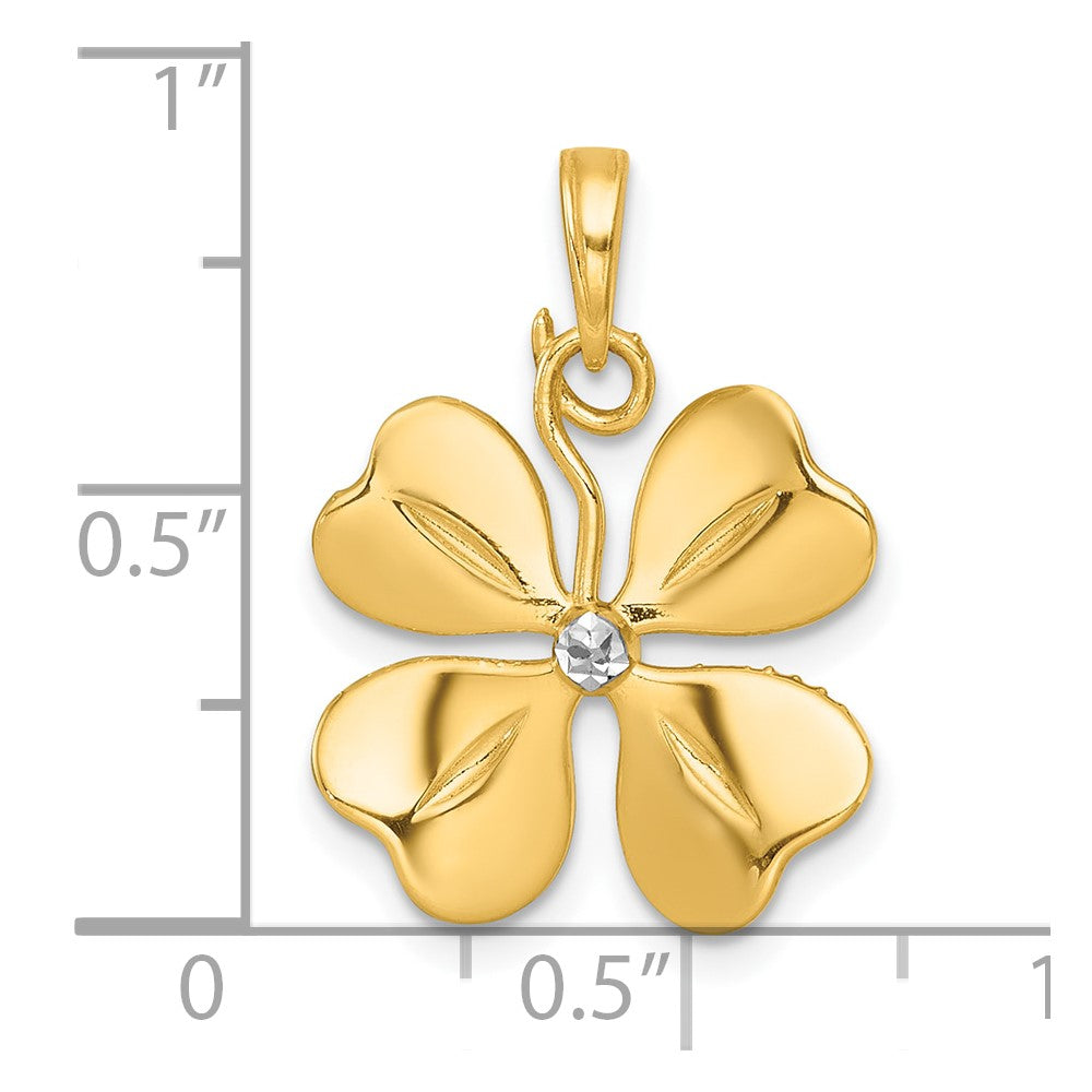 14K Yellow & Rhodium with White Rhodium Polished 4 Leaf Clover Charm