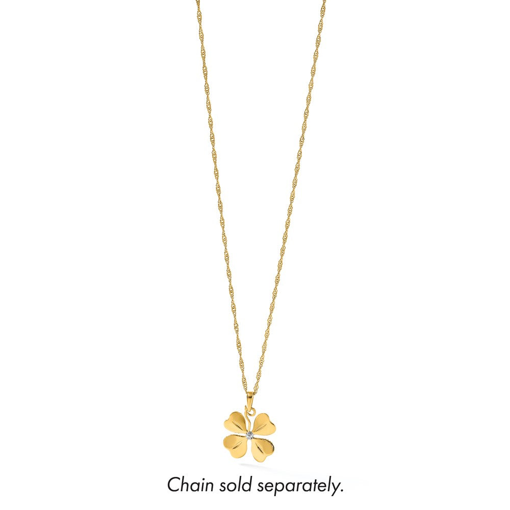 14K Yellow & Rhodium with White Rhodium Polished 4 Leaf Clover Charm