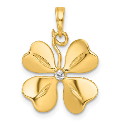 14K Yellow & Rhodium with White Rhodium Polished 4 Leaf Clover Charm