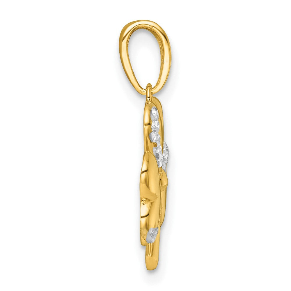 14K Yellow & Rhodium with White Rhodium Polished 3 Leaf Clover Charm