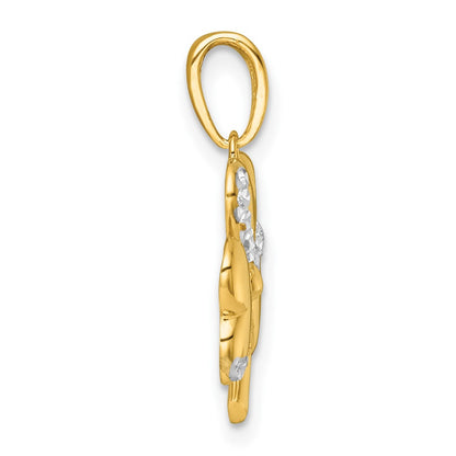 14K Yellow & Rhodium with White Rhodium Polished 3 Leaf Clover Charm
