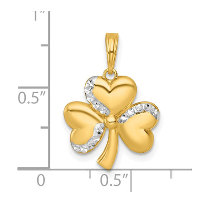 14K Yellow & Rhodium with White Rhodium Polished 3 Leaf Clover Charm