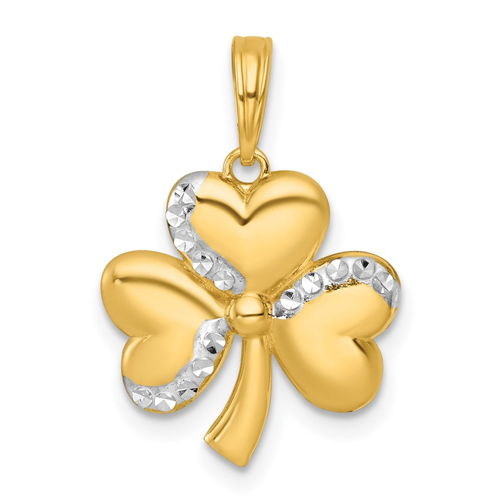 14K Yellow & Rhodium with White Rhodium Polished 3 Leaf Clover Charm