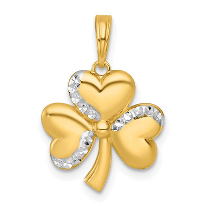 14K Yellow & Rhodium with White Rhodium Polished 3 Leaf Clover Charm