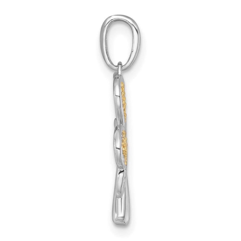 14K Yellow & Rhodium with White Rhodium Polished Fancy 3 Leaf Clover Charm