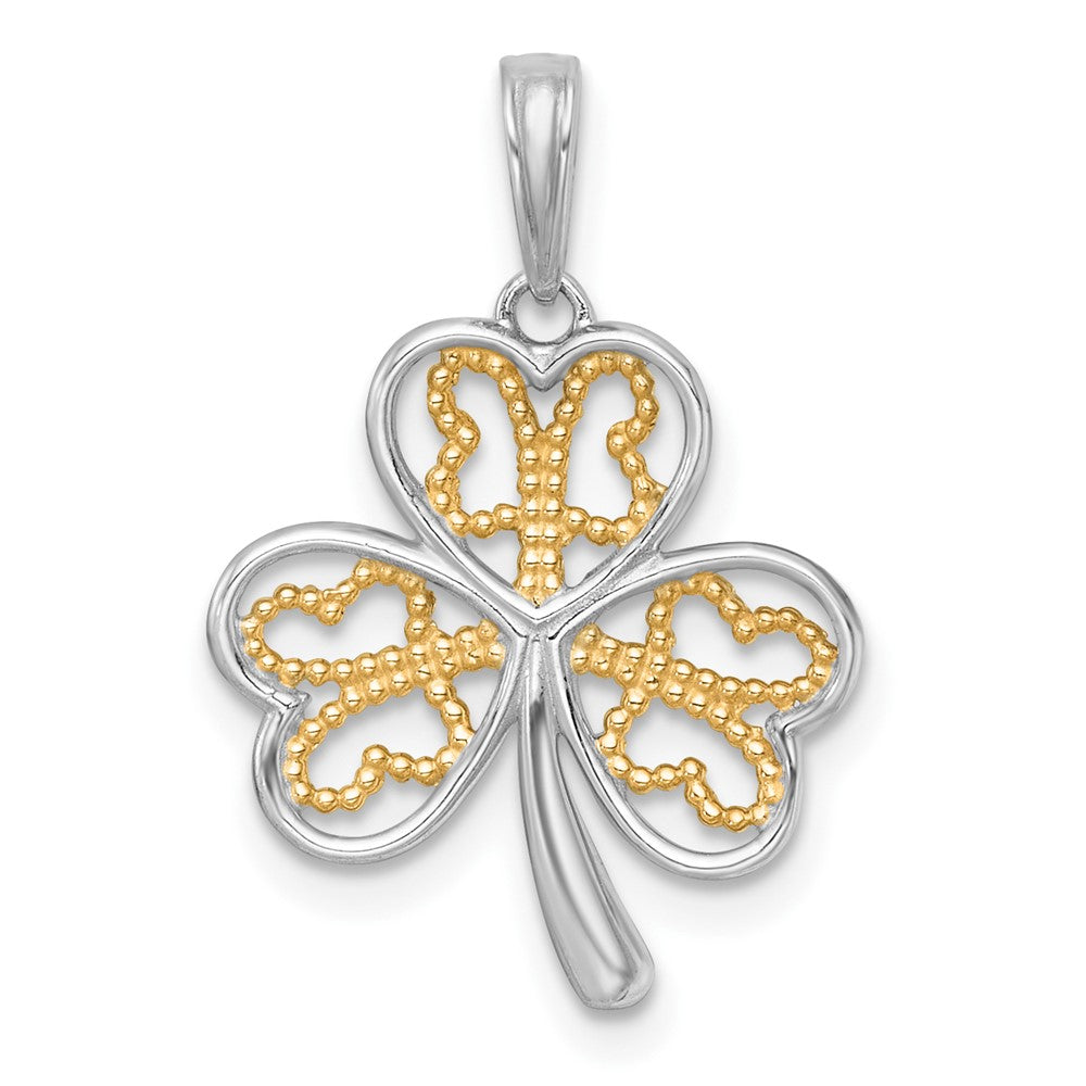 14K Yellow & Rhodium with White Rhodium Polished Fancy 3 Leaf Clover Charm