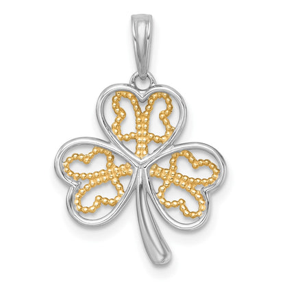 14K Yellow & Rhodium with White Rhodium Polished Fancy 3 Leaf Clover Charm