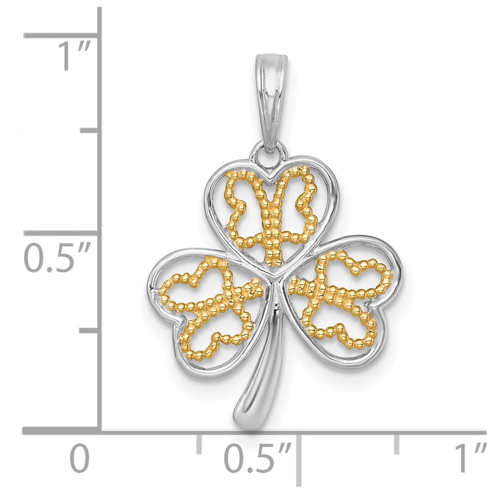 14K Yellow & Rhodium with White Rhodium Polished Fancy 3 Leaf Clover Charm