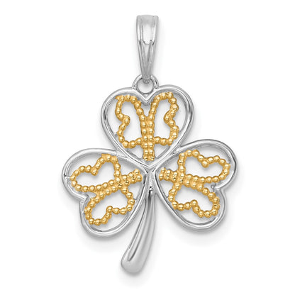 14K Yellow & Rhodium with White Rhodium Polished Fancy 3 Leaf Clover Charm