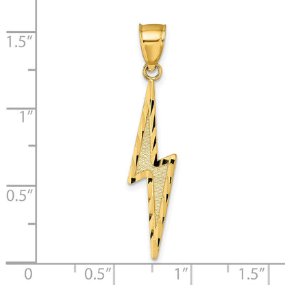 14K Yellow Gold Polished Diamond-Cut Textured Lighting Bolt Pendant