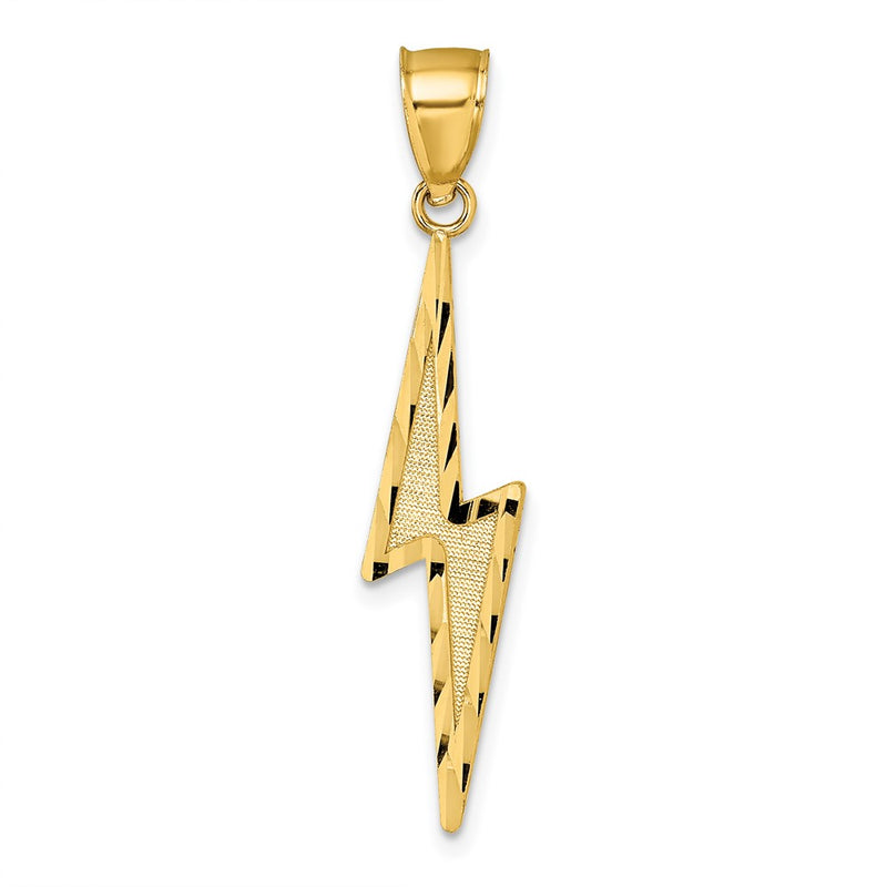 14K Yellow Gold Polished Diamond-Cut Textured Lighting Bolt Pendant