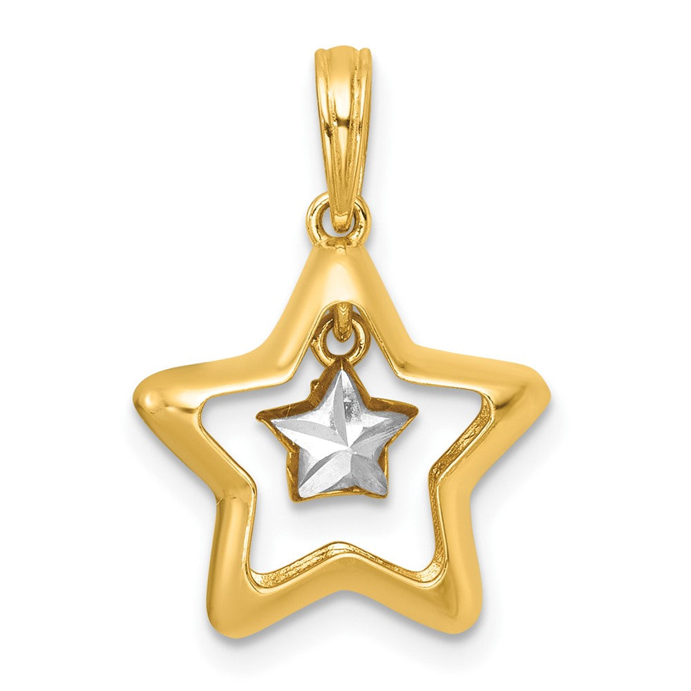 14K Yellow & Rhodium with White Rhodium Polished Star in Star Dangle Charm