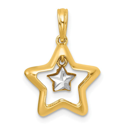 14K Yellow & Rhodium with White Rhodium Polished Star in Star Dangle Charm