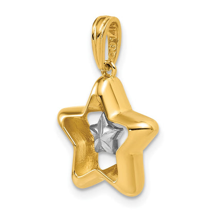 14K Yellow & Rhodium with White Rhodium Polished Star in Star Dangle Charm