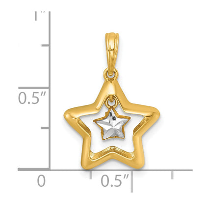 14K Yellow & Rhodium with White Rhodium Polished Star in Star Dangle Charm