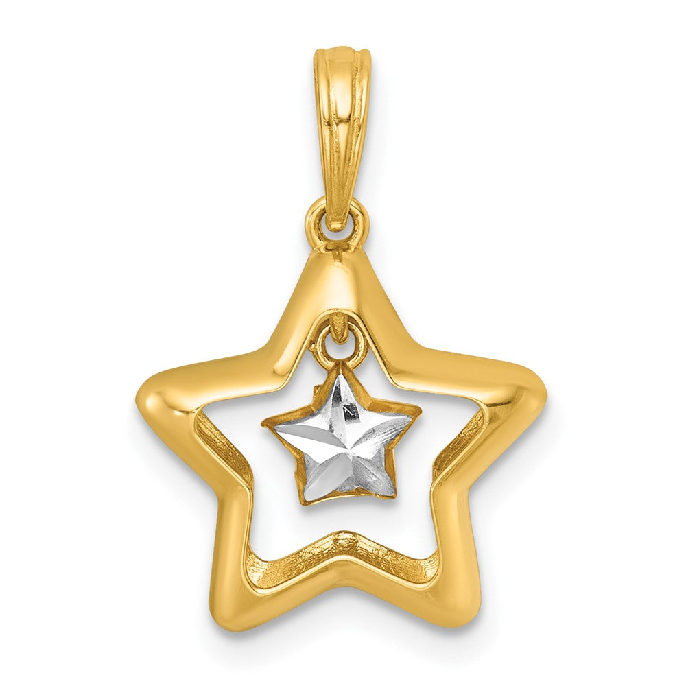 14K Yellow & Rhodium with White Rhodium Polished Star in Star Dangle Charm