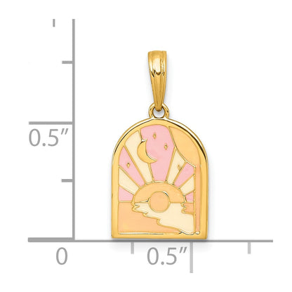14K Yellow Gold Polished Multi Color Enamel Sunset and Moon Charm