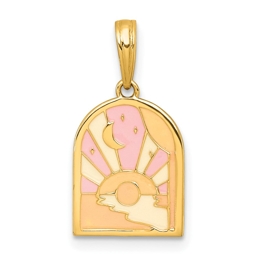 14K Yellow Gold Polished Multi Color Enamel Sunset and Moon Charm