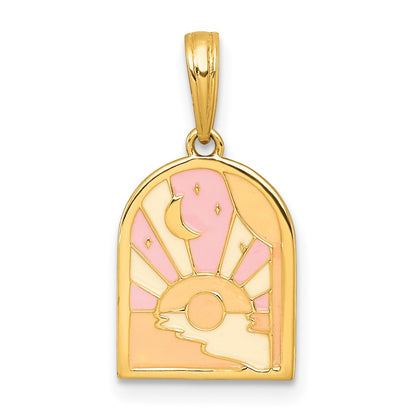 14K Yellow Gold Polished Multi Color Enamel Sunset and Moon Charm