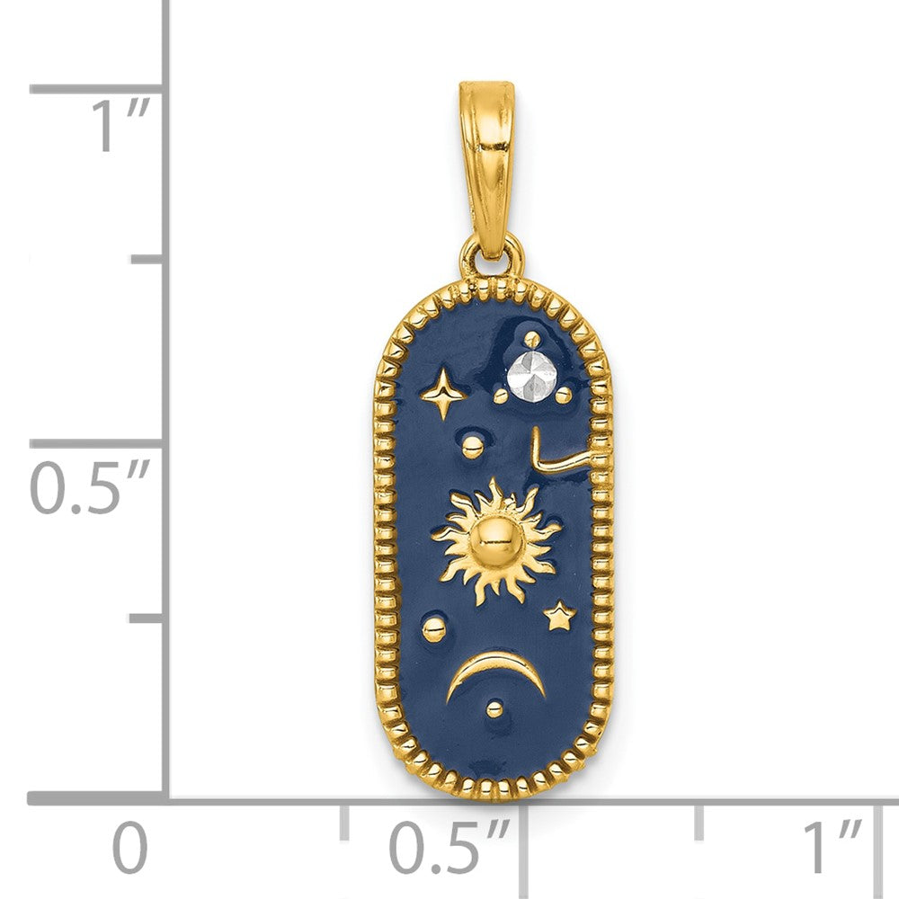 14K Yellow & Rhodium with White Rhodium Polished Enamel Sun and Moon Charm