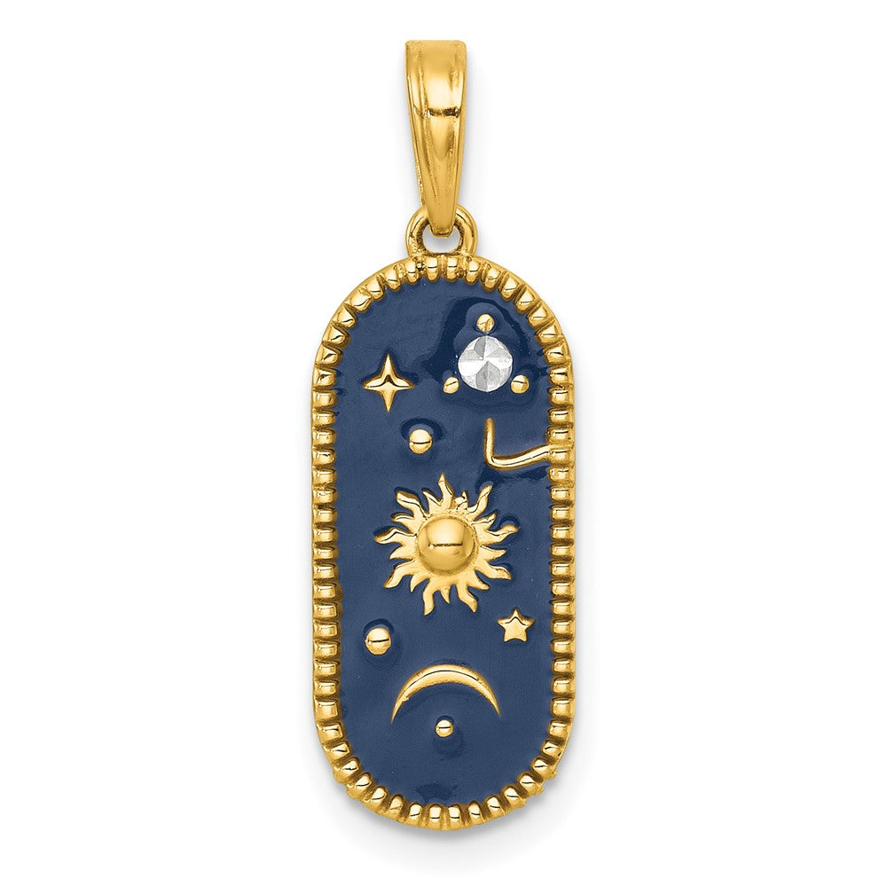 14K Yellow & Rhodium with White Rhodium Polished Enamel Sun and Moon Charm